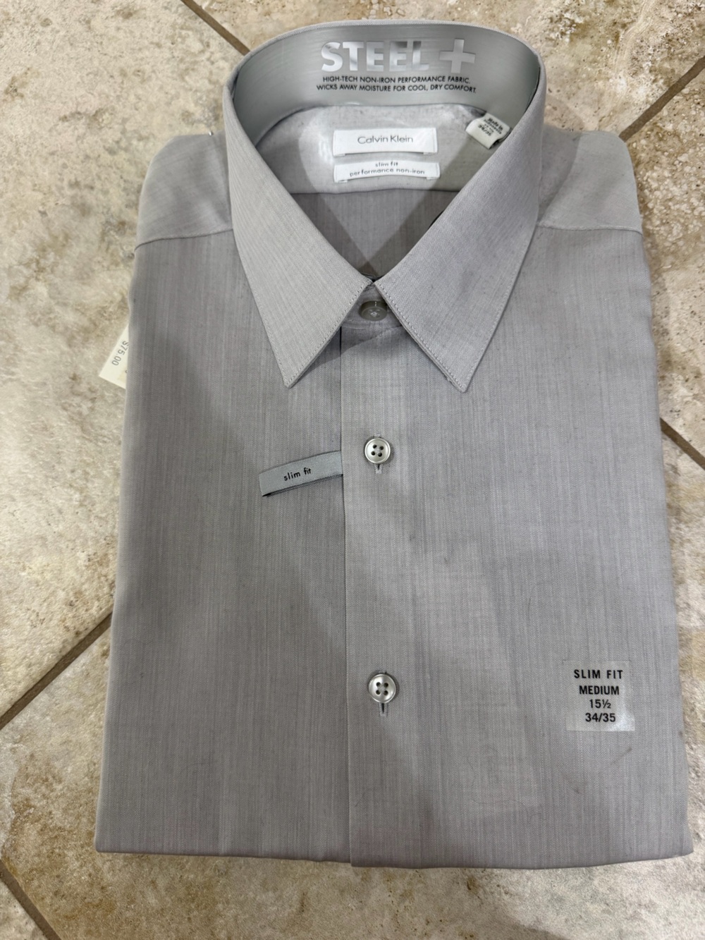 NWT- Calvin Klein Slim Fit Light Gray Dress Shirt